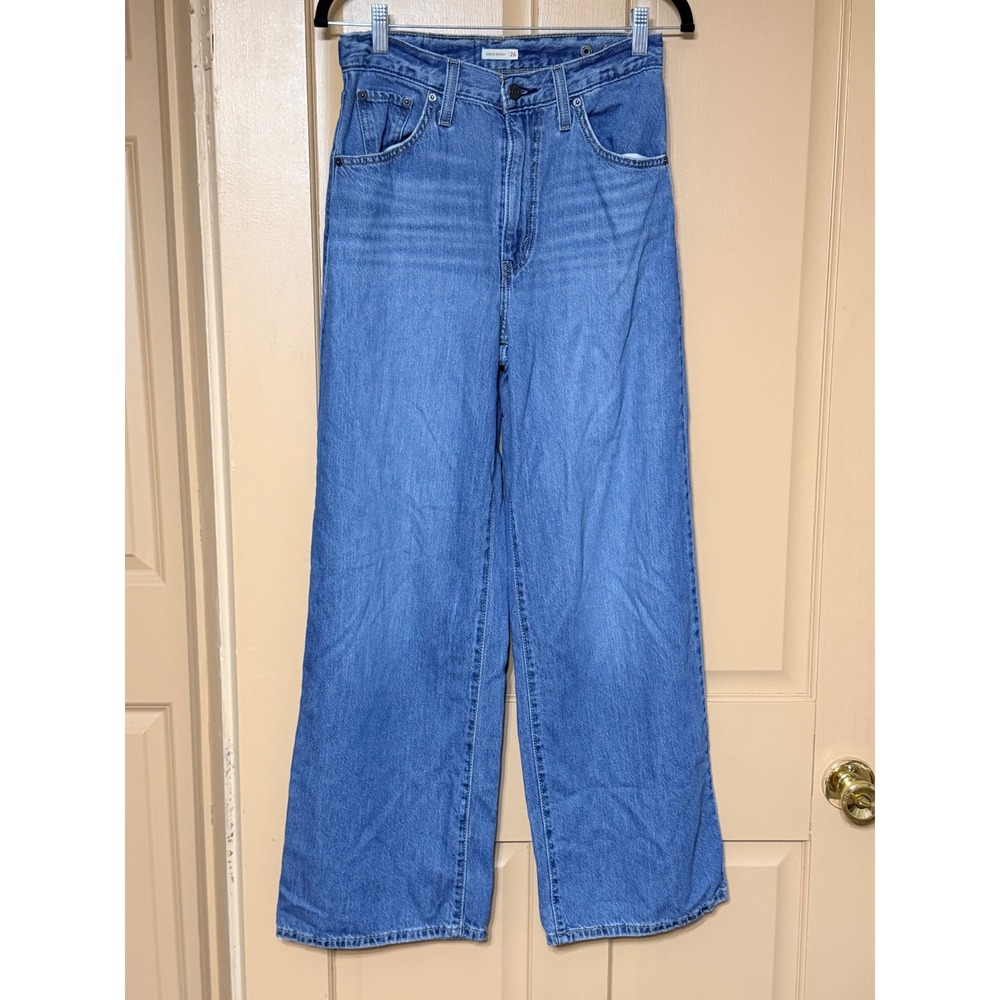 Levis Cinch Baggy Jeans Womens 26 Blue Denim High Rise Wide Leg Relaxed Fit